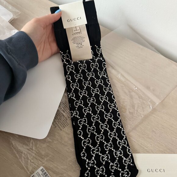 NWT Gucci GG Supreme Crystal Embellished Socks Black - Picture 3 of 7